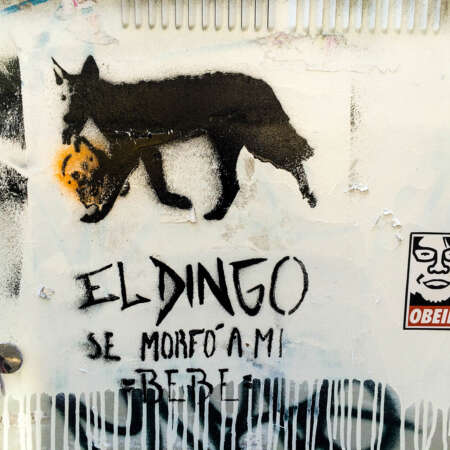 <p>In Buenos Aires, a stencil proclaims 'The dingo ate my baby' beside a sticker of a local variant of Shepard Fairey's 'Obey' giant. That is, an Australian mother's cry of despair from a real-life case in 1980, channeled by Meryl Streep in a 1988 US film and amplified to absurdity in 1990s TV series from <em>Seinfeld</em> to <em>The Simpsons</em>, appears alongside a sticker riffing on a US street artist's work (itself a rendering of Andre the Giant, a deceased pro wrestler, paired with a line from a 1988 John Carpenter film, <em>They Live</em>) while invoking the arcane Spanish verb form barely used outside Iberia or churches – and they somehow come together on an electric box in Argentina's capital in 2015. It sort of makes sense. Or not. No idea.</p>