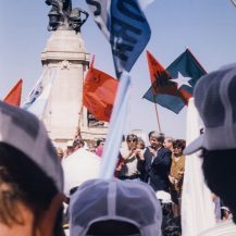 <p>Argentine trade unionists rally amid a forest of flags at the Plaza del Congreso. </p>