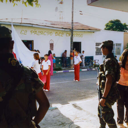 <p>Soldiers secure a parade in Tame, a rural town rocked by the violence of Colombia's civil war. </p>