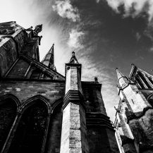 <p>One facade of the towering gothic cathedral in Salisbury, which dates back to 1220. Its spire, added later and peeking out in this picture, climbs to an incredible 123 metres — a veritable 16th Century skyscraper.</p>