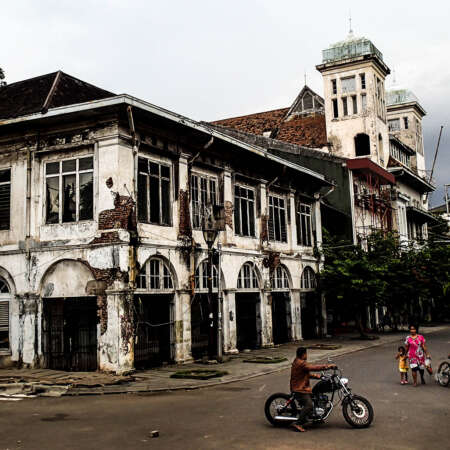 <p>A street scene in the former colonial core of Jakarta, known as Batavia under the Dutch.</p>