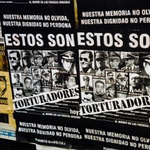 <p>Posters in Montevideo denounce current military figures for their role in the country's 1973-1985 military dictatorship: <em>These are torturers. Our memory won't forget, our dignity won't forgive.</em></p>