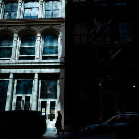 <p>Reflected light adds to the contrast on Walker Street, lower Manhattan.<br /></p>