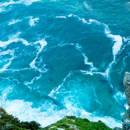 <p>Peering down from the cliffs at the Cape of Good Hope.</p>